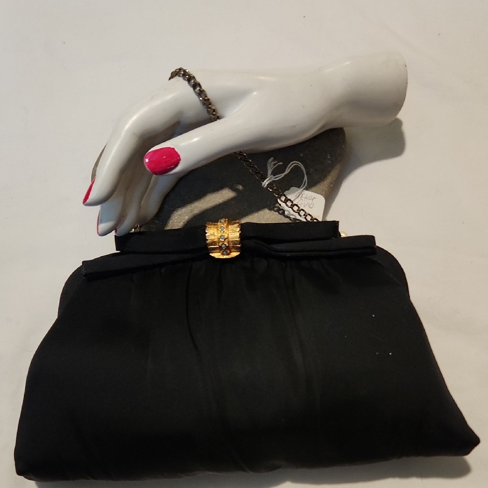 After Five |  Black Clutch | Turquoise  & Goldtone Clouser | 1960's | Retro